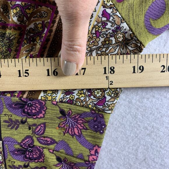 Women Patchwork Print Paisley Top Sz M Y2K Boho Indie Artsy Bling Slinky Stretch - Picture 4 of 10